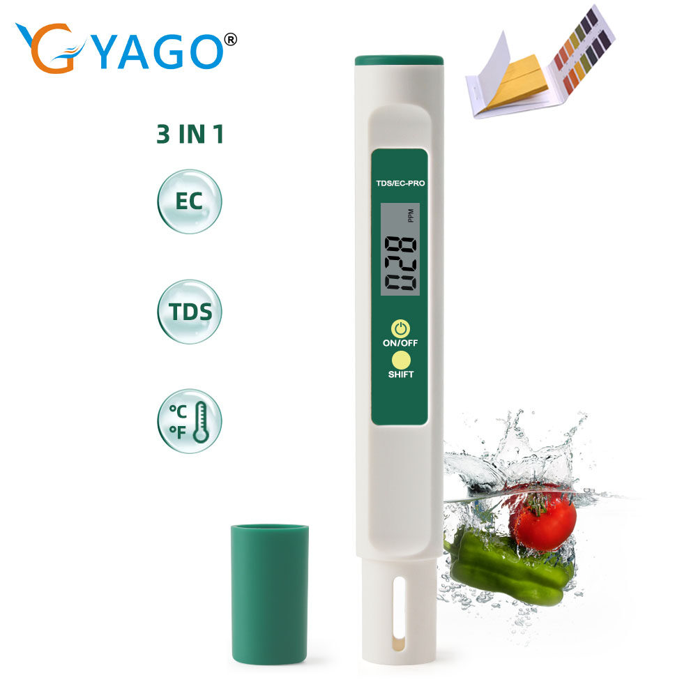 RCYAGO Máy Kiểm Tra Chất Lượng Nước Mới 3 Trong 1 EC TDS, Màn Hình LCD Cho Đồng Hồ Đo Nước, Độ Chính Xác Cao Cho Bể Cá Nước Uống