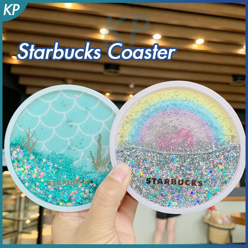 Tấm Lót Ly Starbuck Với Cát Lún Bên Trong Tấm Lót Ly Nhựa PVC Acrylic Tấm Lót Bàn Cách Nhiệt Thiết Kế Hình Hoa Anh Đào, Đại Dương, Cầu Vồng