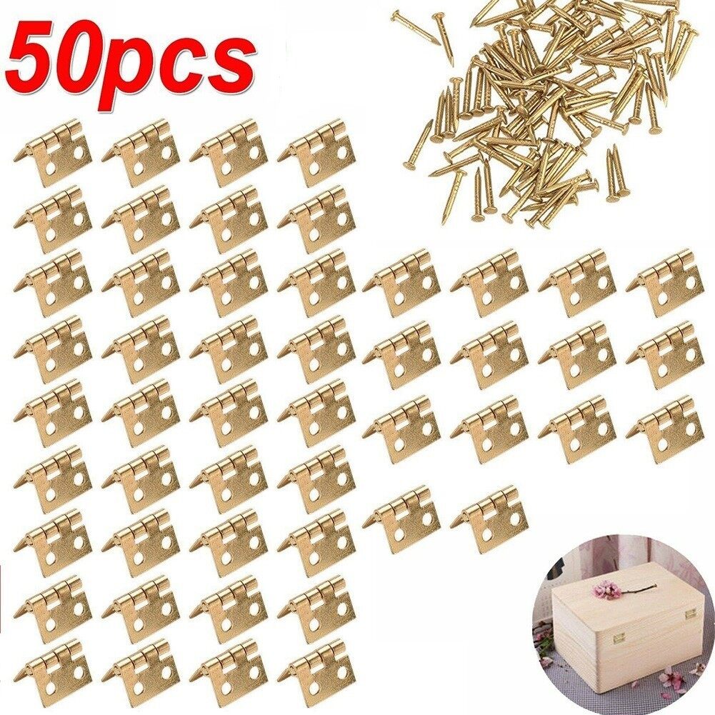 Unnicoco bản lề 50 cái bản lề đồng thau mini cho hộp cửa thủ công nhỏ phụ kiện hộp quà tặng màu vàng 8x10mm