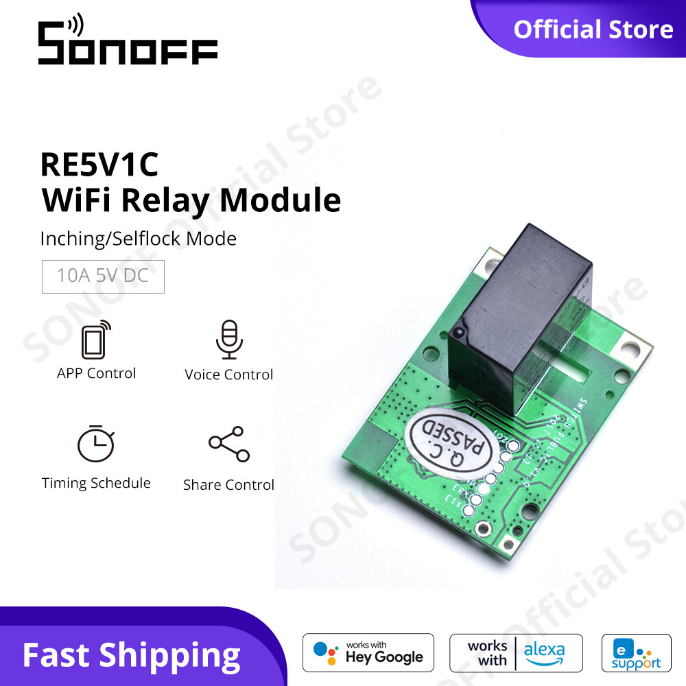 SONOFF RE5V1C WiFi Relay Công tắc thông minh Mô-đun thông minh DC 5V Chế độ nhích / tự khóa Đầu ra tiếp điểm khô Điều khiển ứng dụng eWeLink Điều khiển truy cập công tắc nhà thông minh và Cửa nhà để xe