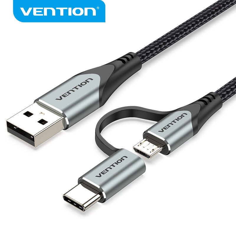 Vention USB Cable USB 2.0 A to Micro B Type C Cable Male to Male 2 in 1