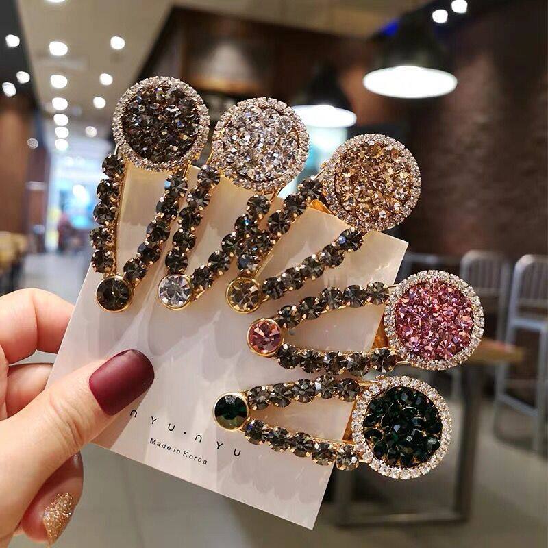 Toàn Bộ Kim Cương Giả Bling Giọt Nước Kẹp Tóc Người Phụ Nữ Rỗng Đầy Màu Sắc Kẹp Tóc Bên Dongdaemun Phụ Kiện Thời Trang Tóc Phong Cách Hàn Quốc