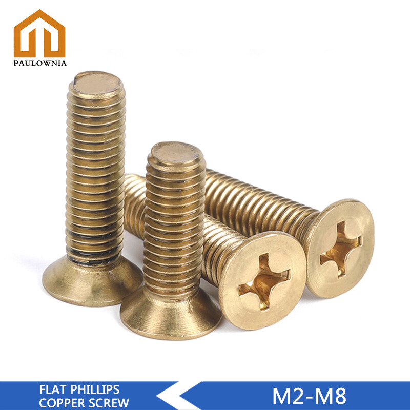 Metric Brass Flat Head chéo lõm Ốc Vít Máy móc chìm Phillips bu lông M2 M2.5 M3 M4 M5 M6 chiều dài 4