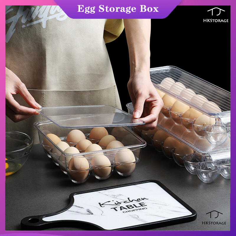 Hộp Đựng Trứng Tươi HKStorage, Hộp Bảo Quản Thực Phẩm, Tủ Lạnh Nhà Bếp, Ngăn Bằng Nhựa Trong Suốt, Có Giá Đỡ