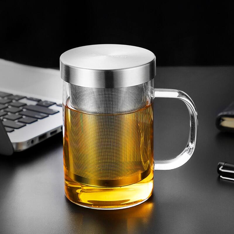 Glass Cup Tea Infuser Mug Large Borosilicate Glass Tea Mug with Stainless Steel Infuser Home Office Coffee Mug Drinkware (12)