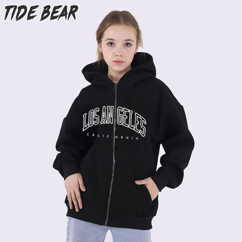 TIDE BEAR Áo len trùm đầu dây kéo mới cho nam giới và phụ nữ LOS Angeles California Áo khoác in họa tiết áo len