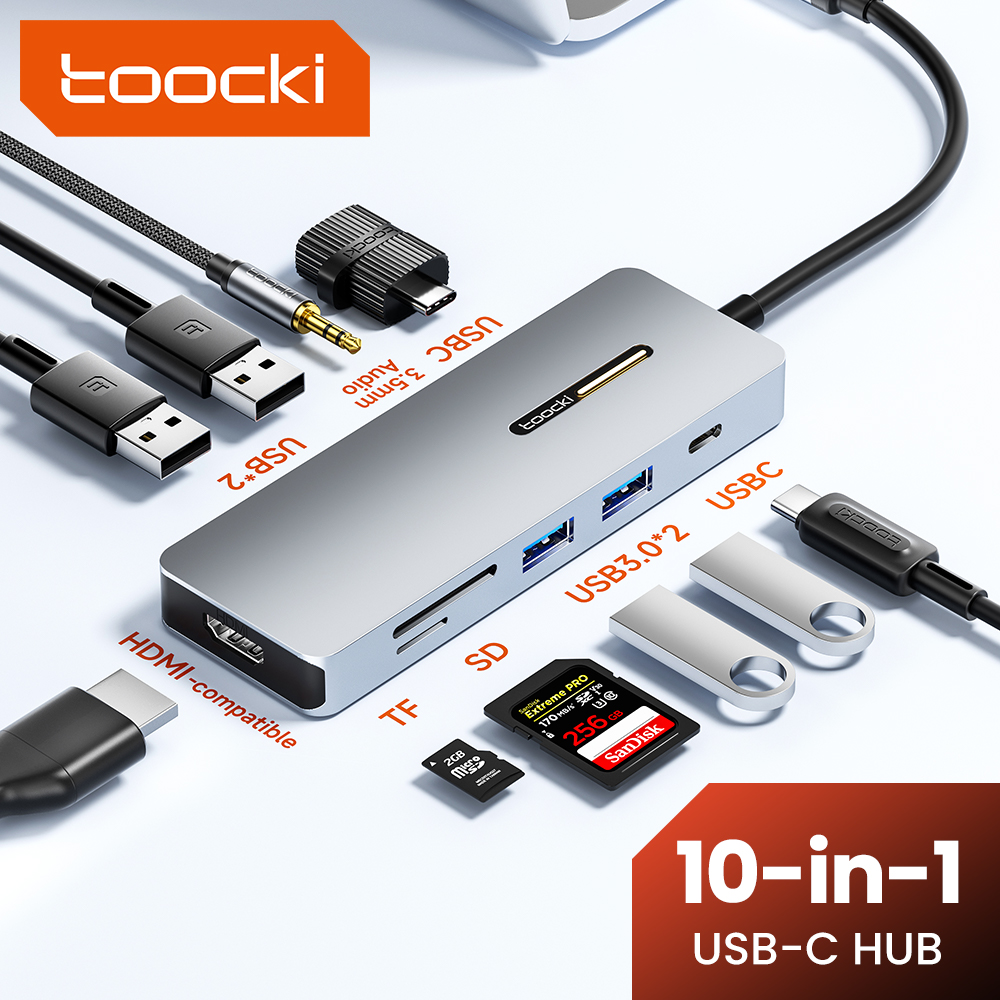 Toocki 7 trong 1 USB-C Hub Dock Hợp kim nhôm HD Cổng USB kép 3.0 Bộ chuyển đổi cổng trạm nối đa chức năng HDMI