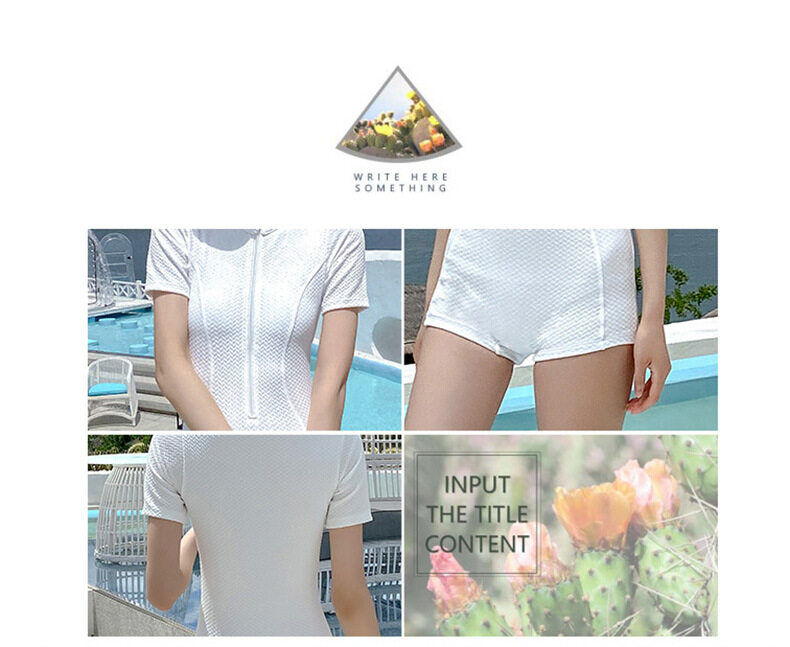 Einteiliger Badeanzug im Strandstil für Damen mit Bauchkontrolle, schwarz-weiße Badeshorts mit halbem Reißverschluss_voghion.com