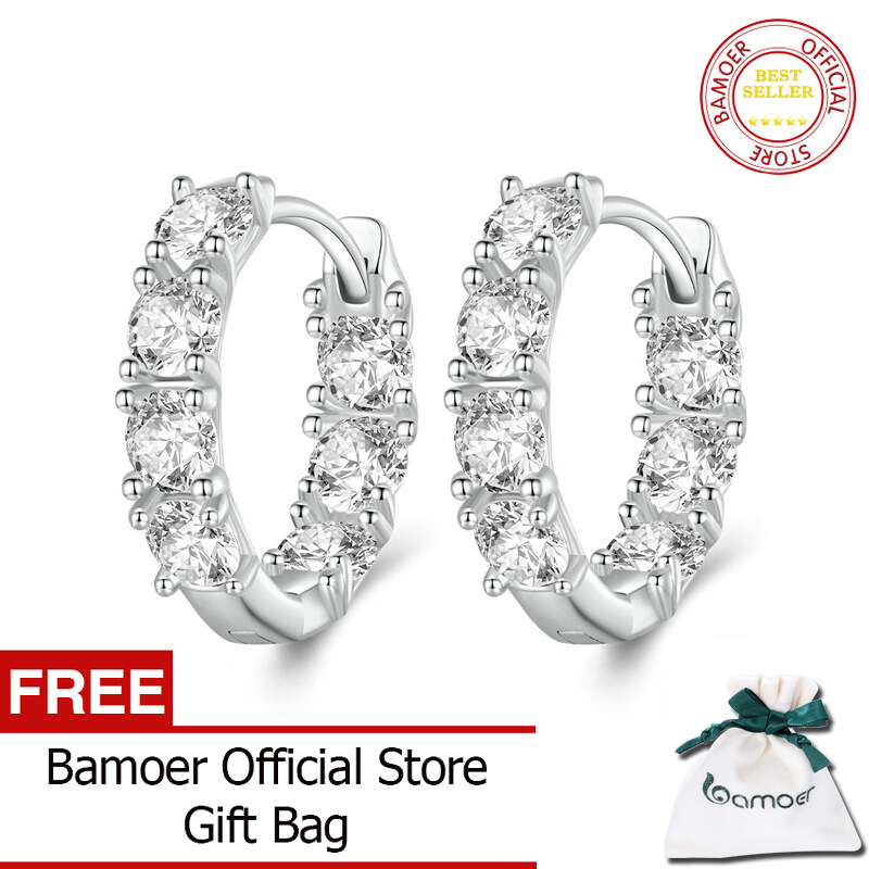 BAMOER Khuyên Tai Tròn Kim Cương Nhân Tạo Bằng Bạc Sterling 925 Cho Nữ Trang Sức Cao Cấp Quà Tặng Cô Dâu Thương Hiệu Đám Cưới BSE734