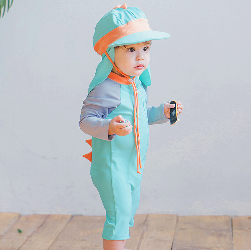 Kids Boy Swimsuit One Piece Children Dinosaur Swimwear Child Rashguard Beach Caps Baby Swimsuit Cartoon Split Rash Guard Bathing Suit ราคา 276 บาท*ส่งฟรี