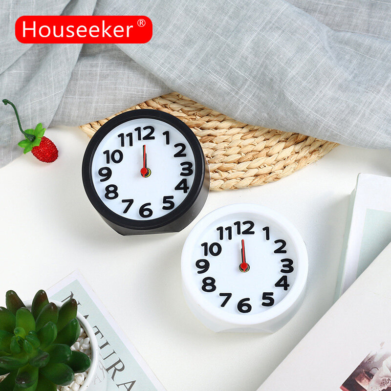 Houseeker đồng hồ báo thức hình tròn đơn giản đồng hồ báo thức để bàn vô thanh nhỏ đồng hồ báo thức học sinh báo lại quét dọn đánh thức pin đồng hồ chạy bằng điện