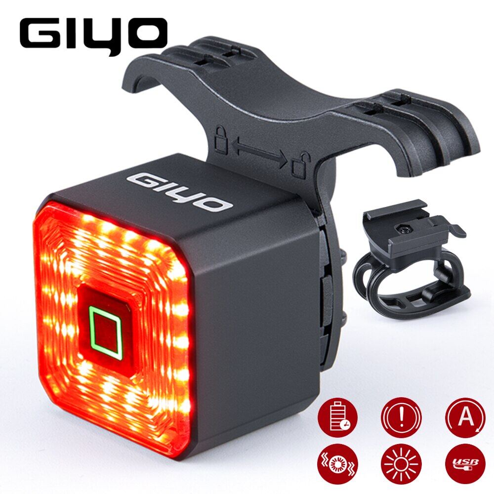 GIYO Đèn LED Tự Động Bật/Tắt Cho Xe Đạp Đèn Hậu Cho Xe Đạp Đèn Phanh Tín Hiệu Dừng Cổng USB Đèn LED An Toàn Đèn Đuôi Xe Đạp