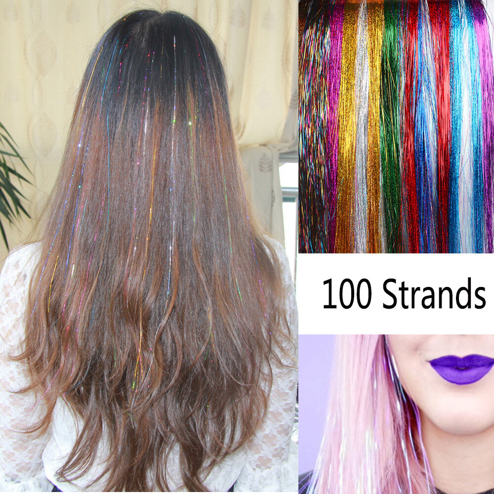 Or69qmts 100 Strands หญิง Streak Rainbow วิกผมปลอมทำลอนย้อมสี Tinsel