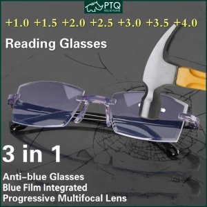 ภาพหน้าปกสินค้าReading glasses anti-blue light frameless reading glasses anti-radiation scratch high-definition lightweight 0-4.0 PTQ ที่เกี่ยวข้อง
