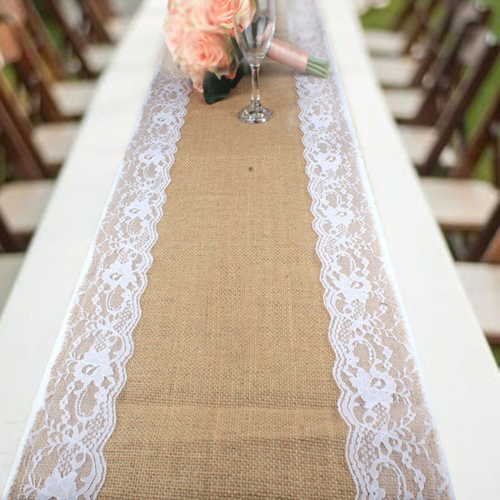 Ren để bàn hessian 30cm x 275cm sợi đay cổ điển mộc mạc, đồ trang trí bàn tiệc đám cưới ngoài trời mảnh vải bố bằng sợi đay mộc mạc shabby