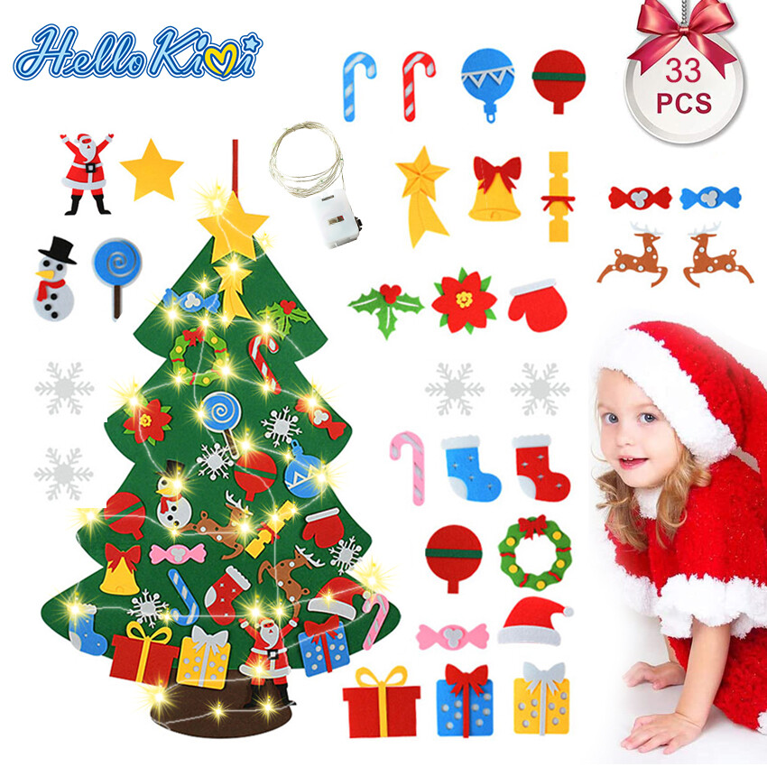 HelloKimi Felt Christmas Tree lights cây thông vải Cây Giáng sinh 28/32PCS Trẻ em tự làm cây Giáng sinh Trang trí treo tường Quà tặng năm mới Đồ trang trí Giáng sinh cây santa Trang trí nhà Giáng sinh Handmade