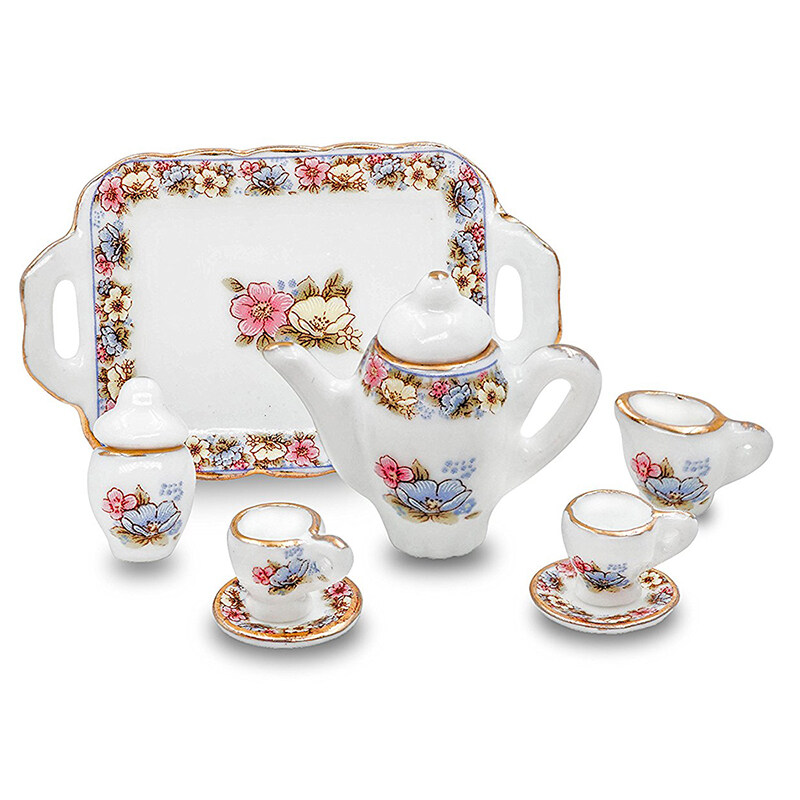 Porcelain Miniature Teapot Set Dollhouse Kitchen Accessories