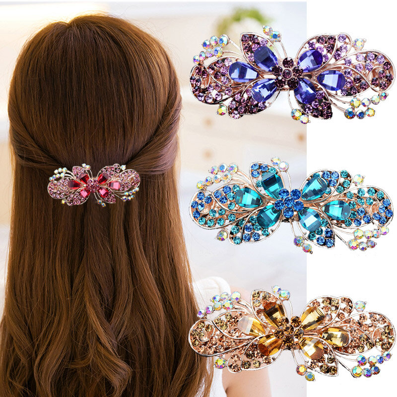 Kẹp Một Chữ Bằng Kim Loại Hình Nơ 6 Màu, Mùa Xuân Clip Kẹp Tóc Pha Lê Đầu Não Người Lớn Phụ Kiện Tóc Cổ Điển Cho Nữ