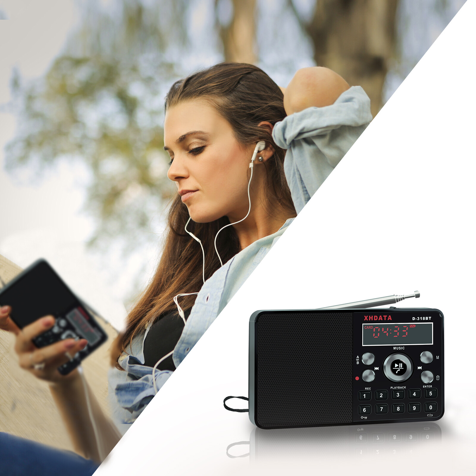 XHDATA D-318BT Mini Máy Nghe Nhạc Mp3 Radio Fm Loa Di Động Soudbar