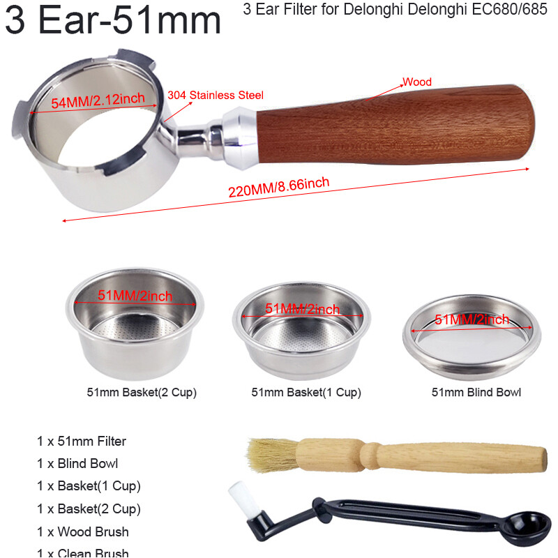 Bộ Lọc Cà Phê 51Mm Bộ Lọc Portafilter Dụng Cụ Không Đáy Với 1 Cốc, Giỏ Cà Phê 2 Cốc