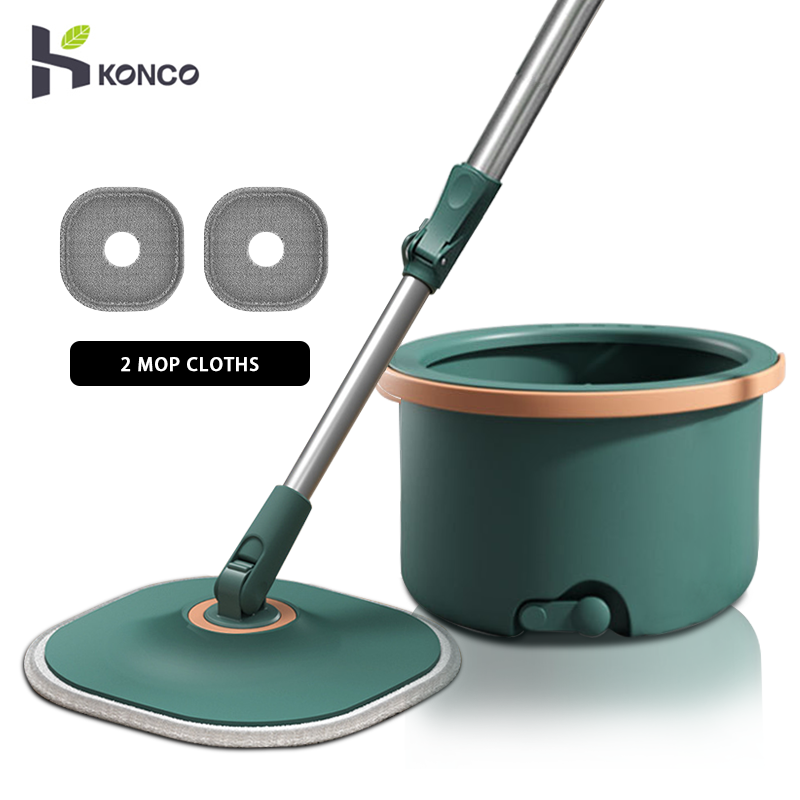 Konco 360 degree rotatable Mop with bucket set Hands wash free broom House Floor Cleaner Spin Mop with 2 pieces Microfiber cloth ราคา  566 บาท*ส่งฟรี