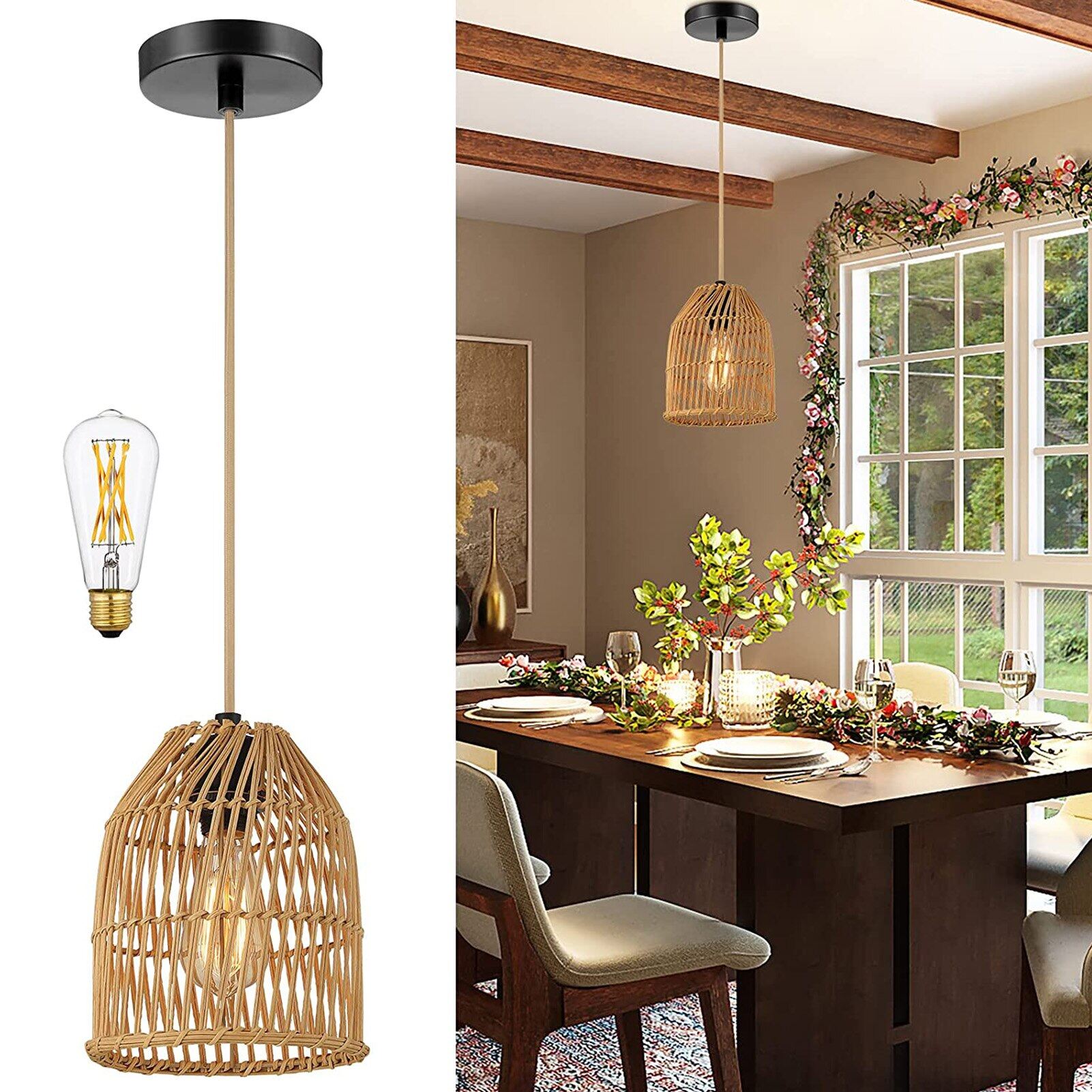 Bamboo Woven Pendant Lamp Hand Knitted Chinese Style Weaving Hanging Lighting Fixtures Restaurant Home Decor Chandeliers