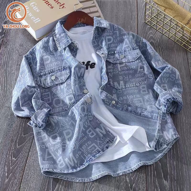 YA ZHOU LONG Áo Sơ Mi Dài Tay Cho Bé Trai Áo Sơ Mi Denim Mềm Thường Ngày Cho Trẻ Em Cỡ Vừa Và Lớn Áo Trẻ Em Dáng Rộng