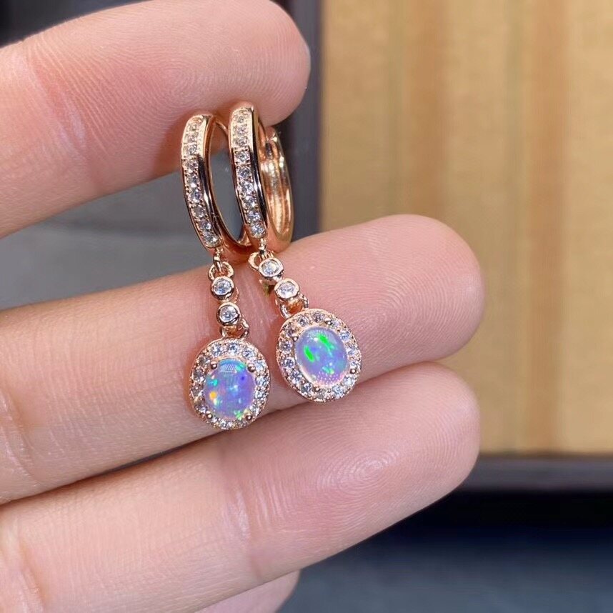 Khuyên tai dạng hạt đá opal tự nhiên mới dành cho nữ, trang sức đá opal tự nhiên mạ vàng hồng bạc 925 thật quà tặng sinh nhật pháo hoa ngày tình yêu