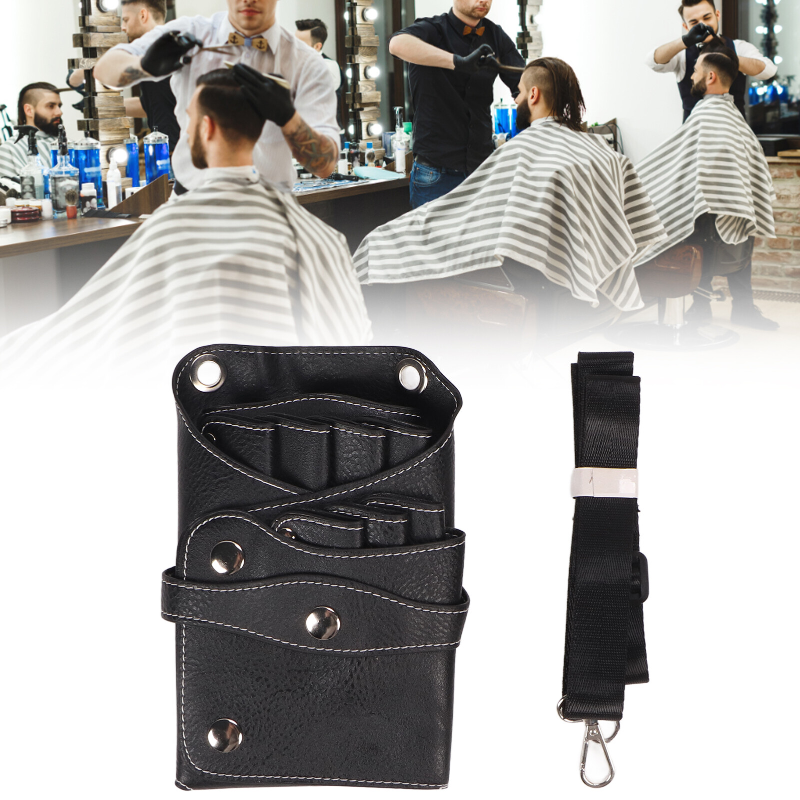 Túi Kéo Cắt Tóc Kéo Cắt Tóc Túi chất liệu da PU chống nhăn với vành đai cho salon