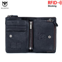 BULLCAPTAIN 100% Genuine Leather Mens Wallet Zip Retro Coin Purse Top Grain Cowhide Large Capacity Multi-Card Slots Photo Album Slot Detachable Change Purse