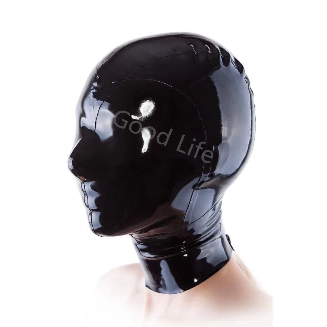 Black Latex Hood For Man And Woman Fetish Open Nose Only Back Zipper