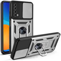 For Huawei Y7A P Smart 2021 Phone CasePush The Window Camera Protection Shockproof Armor Ring Bracket Cover