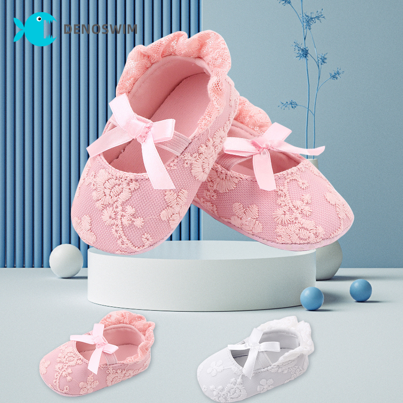 Denoswim giày em bé có nơ hình hoa giày cho trẻ tập đi đế mềm mùa xuân thu giày công chúa diềm xếp nếp cho trẻ em trong nhà cho trẻ sơ sinh giày tập đi