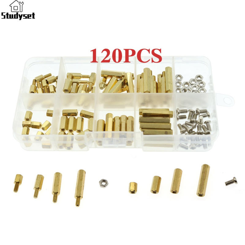 Studyset Trong Kho 120Pcs M3 Nam Nữ Brass Hex Cột Vòng đệm đỡ có Ren trụ cột M3 vít đai ốc Cho bảng PCB