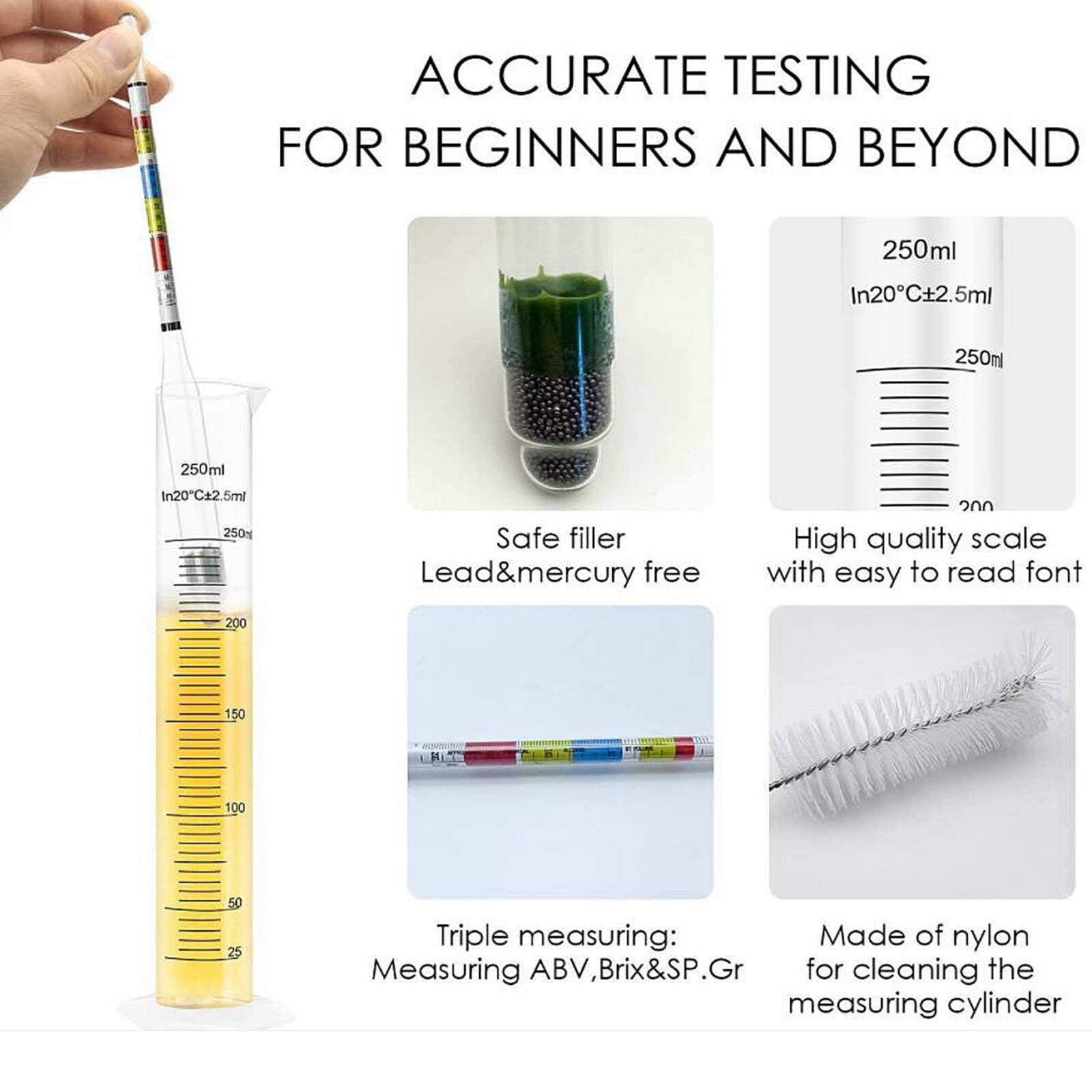 Triple Scale Hydrometer Specific Gravity Alcohol ABV Tester For Wine