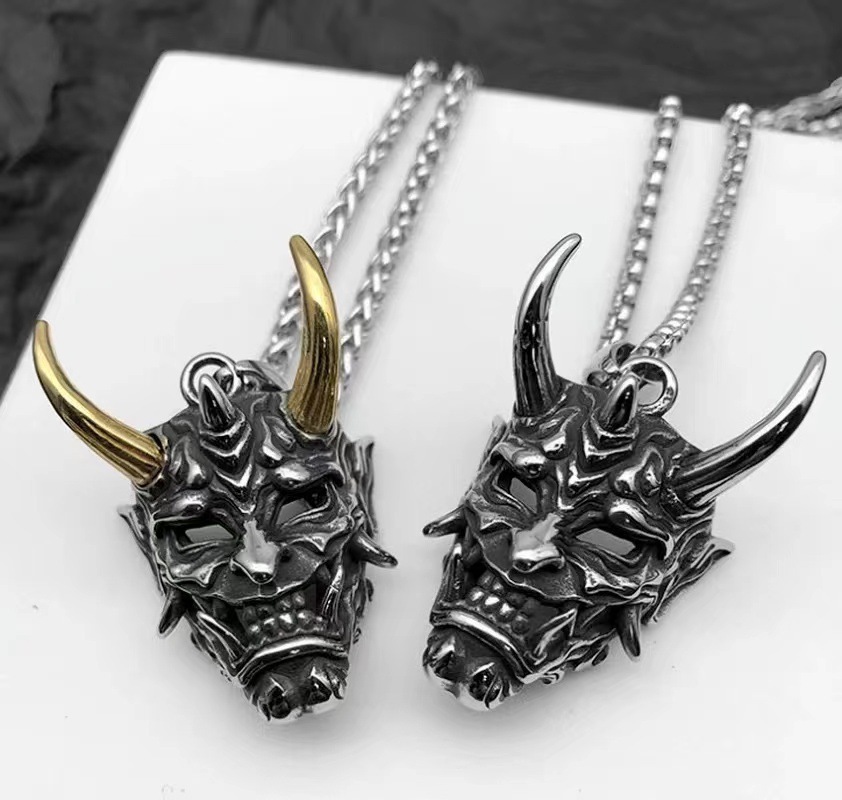 Vòng cổ mặt dây chuyền nam hợp thời trang mặt dây chuyền đầu bò mặt dây chuyền prajna sừng vàng vòng cổ bằng thép không gỉ mặt nạ ma vòng cổ trang sức quà tặng halloween
