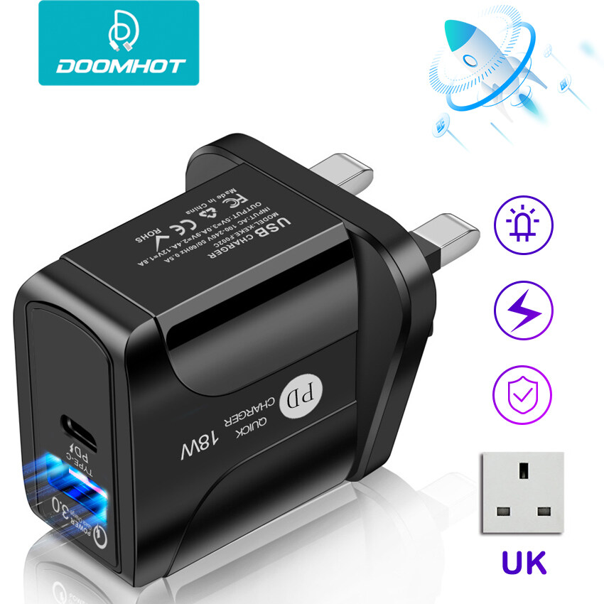 DoomHot Quick อุปกรณ์ชาร์จโทรศัพท์ในรถยนต์ S แท่นชาร์จผนัง Fast USB/ Type-C โทรศัพท์มือถืออะแดปเตอร์ชาร์จไฟ Power Delivery QC3.0 Quick อุปกรณ์ชาร์จโทรศัพท์ในรถยนต์18W สำหรับแผ่นรองโทรศัพท์ Lap ชาร์จ