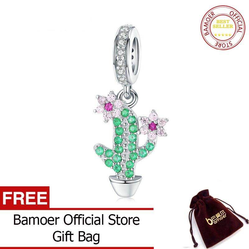 BAMOER Hạt Charm Mặt Dây Hình Xương Rồng Garden Cho Nữ Vòng Tay Bạc Nguyên Bản Trang Sức Tinh Xảo Bằng Bạc Ý 925 Thật 3Mm BSC121