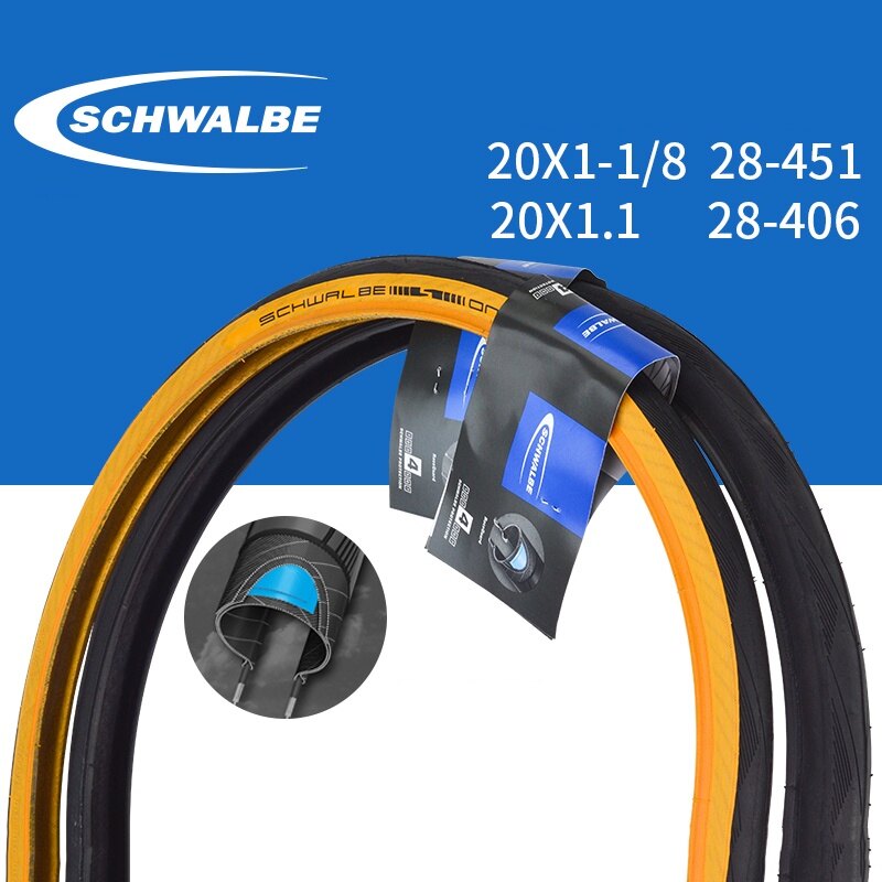 【Legit】SCHWALBE Một Lốp Siêu Nhẹ Bike20 Inch Lốp Hai Bên Màu Vàng 451 406 20*1-1/8 Lốp Xe Đạp Lốp Xe Hơi Gấp 20*1.1 Lốp Xe Đạp Gấp 28-451 Lốp Chống Đâm Thủng Viền Màu Vàng