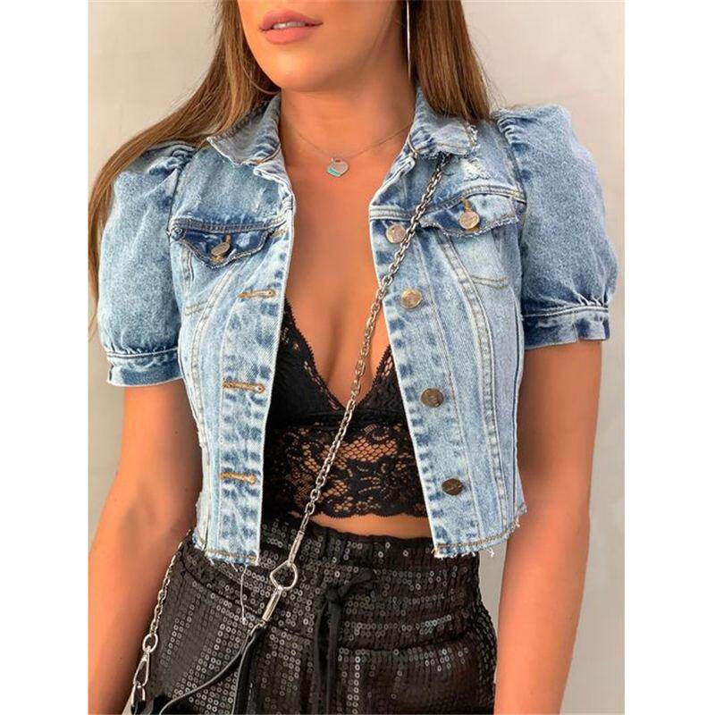 jean jacket puff shoulders