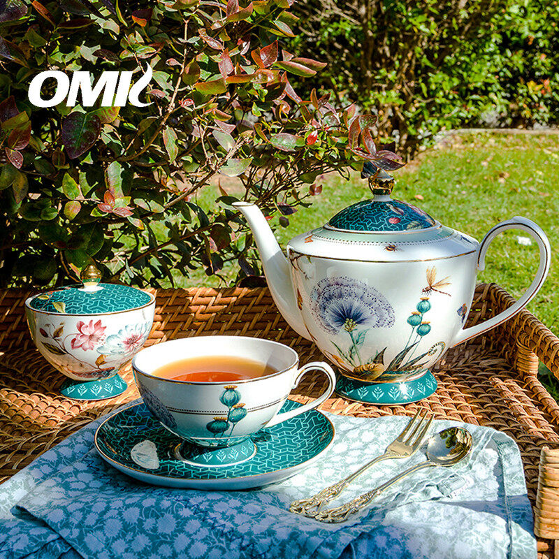 OMK English Style Bone China Tea Set Ceramic Teapot Coffee Cups & Saucers mug Gift Box ราคา 3,966 บาท*ส่งฟรี
