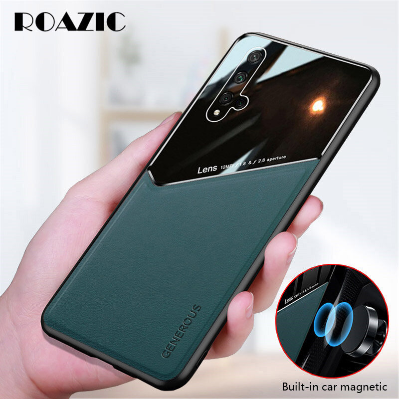 Roazic Cho Vỏ Điện Thoại Huawei Nova 5T Vỏ Da Sang Trọng Tích Hợp Nam Châm Gắn Ô Tô Tấm Ốp Bảo Vệ Camera