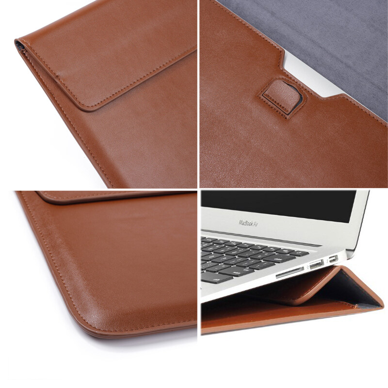 Laptop Leather Sleeve Case bag + Stand For Any Laptop macbook Pro Air