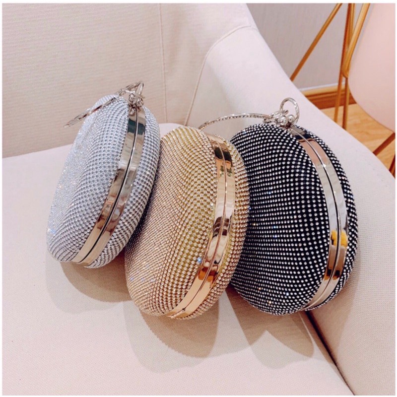 Clutch nữ đi tiệc -ví cầm tay đi tiệc đính đá hình tròn cao cấp, sang trọng