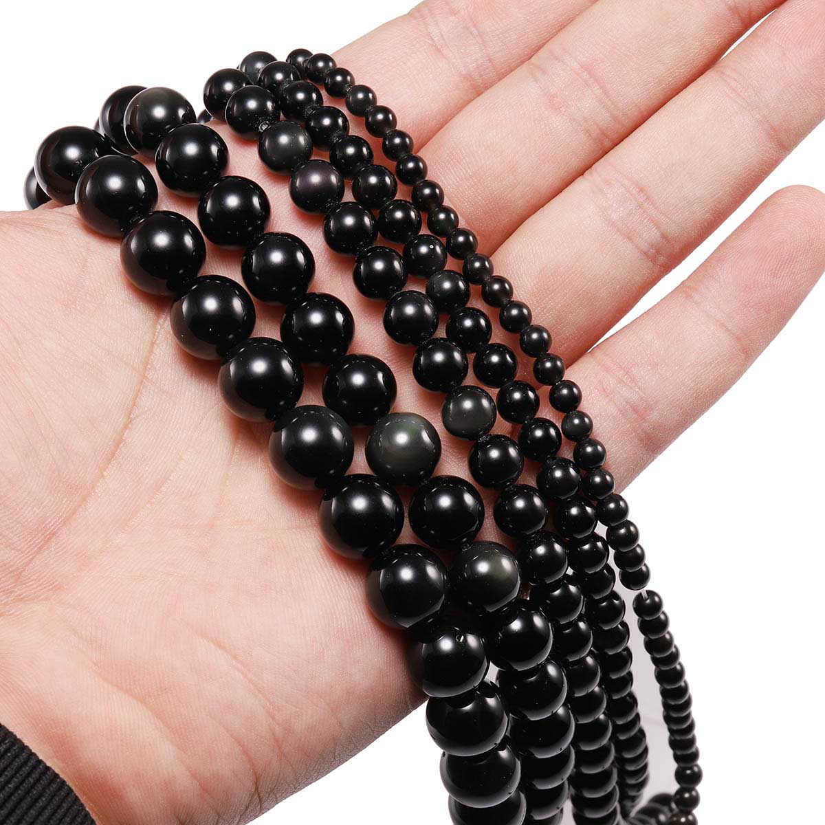 1strand/lot 4/6/8/10/12 mm Natural Black Obsidian Stone Beads Round Loose Spacer Bead For Jewelry Making Findings DIY Bracelet