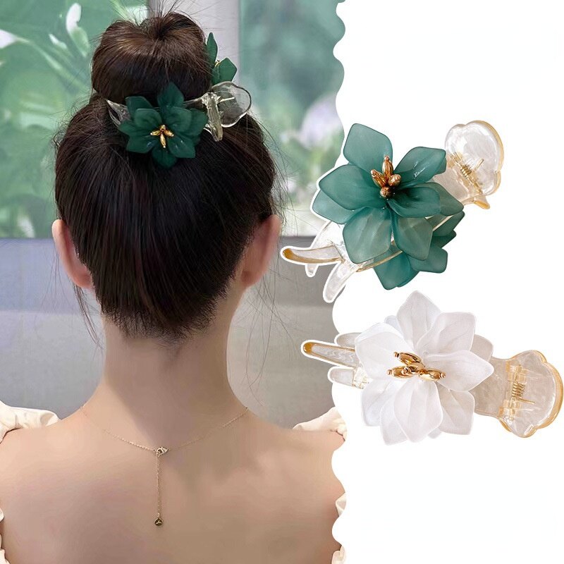 Phong cách trung quốc green hoa acrylic kẹp tóc cho nữ kẹp tóc kẹp giữ búi tóc thời trang thanh lịch phụ kiện tóc cưới