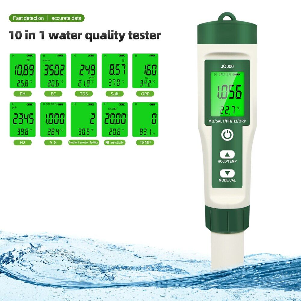Bút kiểm tra máy kiểm tra đo chỉ tiêu chất lượng nước 10 in 1 ph/tds/ec/salt/temp/s.g/orp/h2/fertile/resistivity