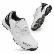 HELONG Men's Waterproof Golf Shoes - Black White Spiked Sneakers