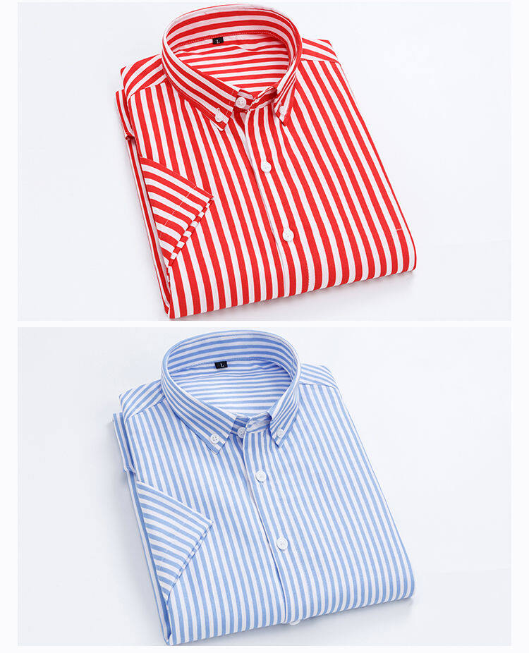 Summer short-sleeved men's vertical striped shirt Korean casual business shirt green middle-aged and elderly men's clothing