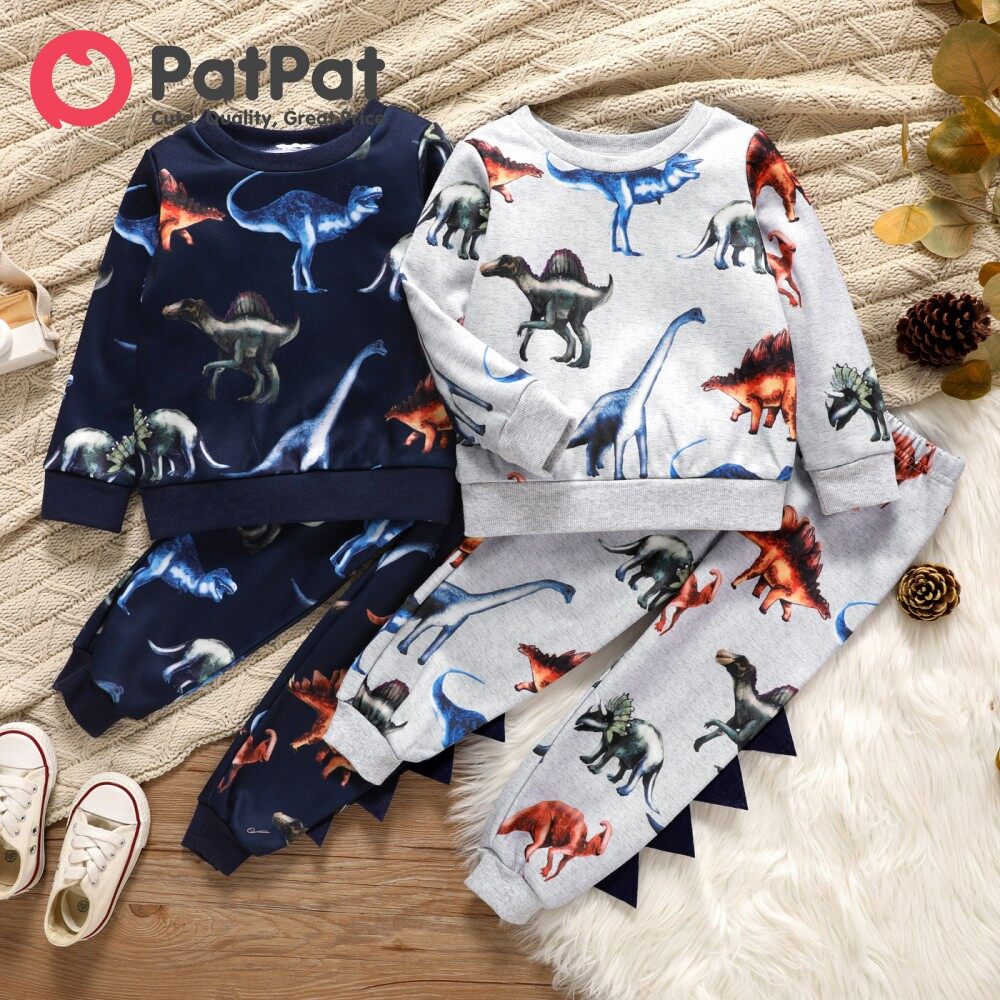 PatPat 2-piece Toddler Boy Animal Dinosaur Print Pullover Sweatshirt and